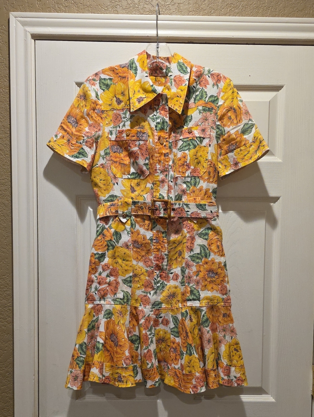Zimmermann Yellow and Pink Floral Belted Mini Dress